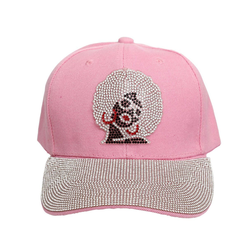 Women’s Pink Afro Rhinestone Baseball Cap – Trendy Stylish Casual Hat